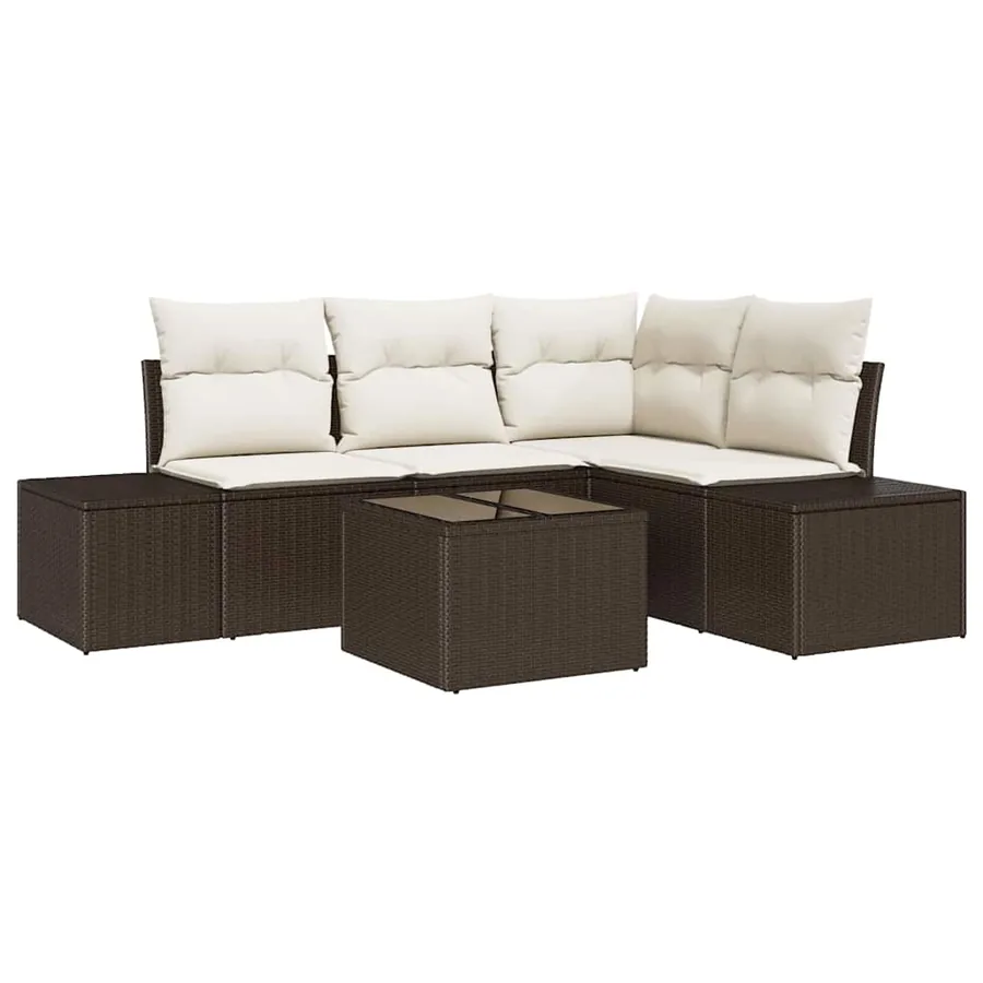 Ensemble de canapé de jardin 5 pcs Marron polyrotin - 2
