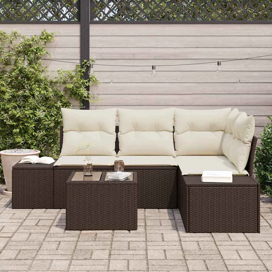 Ensemble de canapé de jardin 5 pcs Marron polyrotin - 3