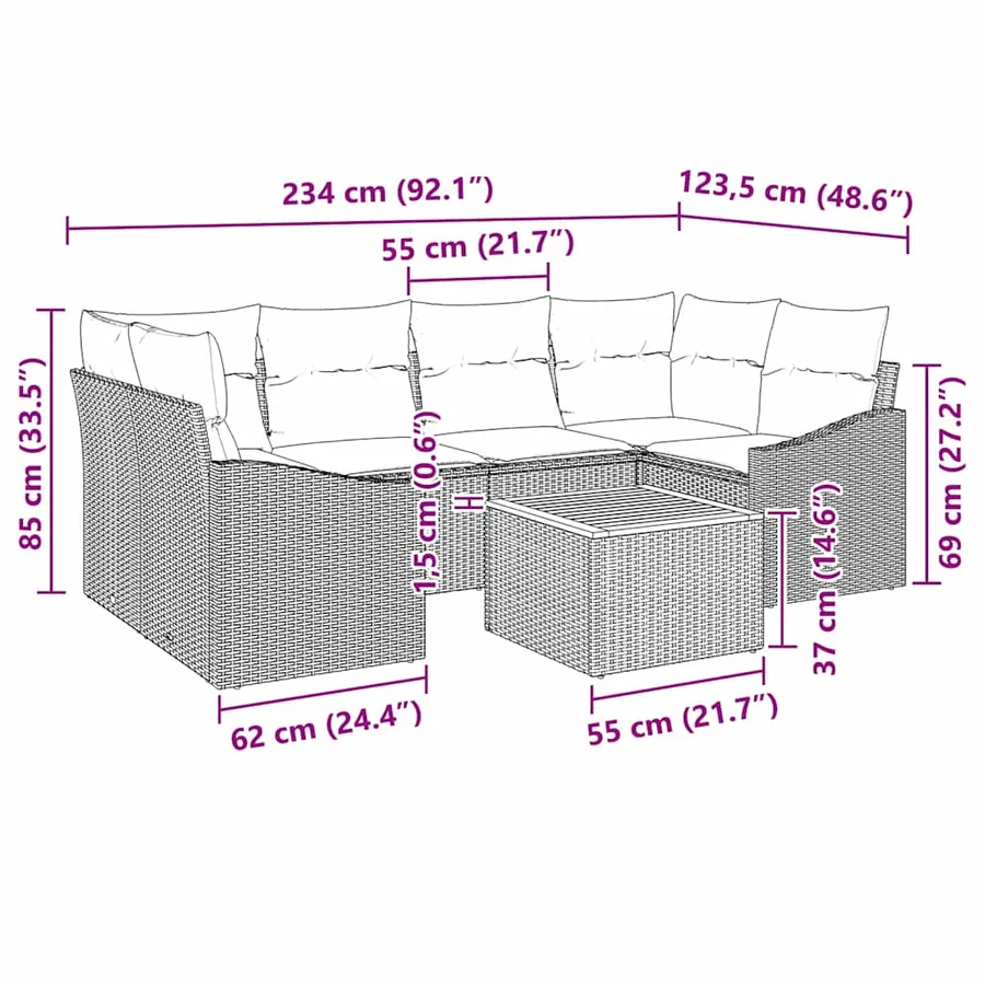 Ensemble de canapé de jardin 7 pcs Beige et Gris clair - 13
