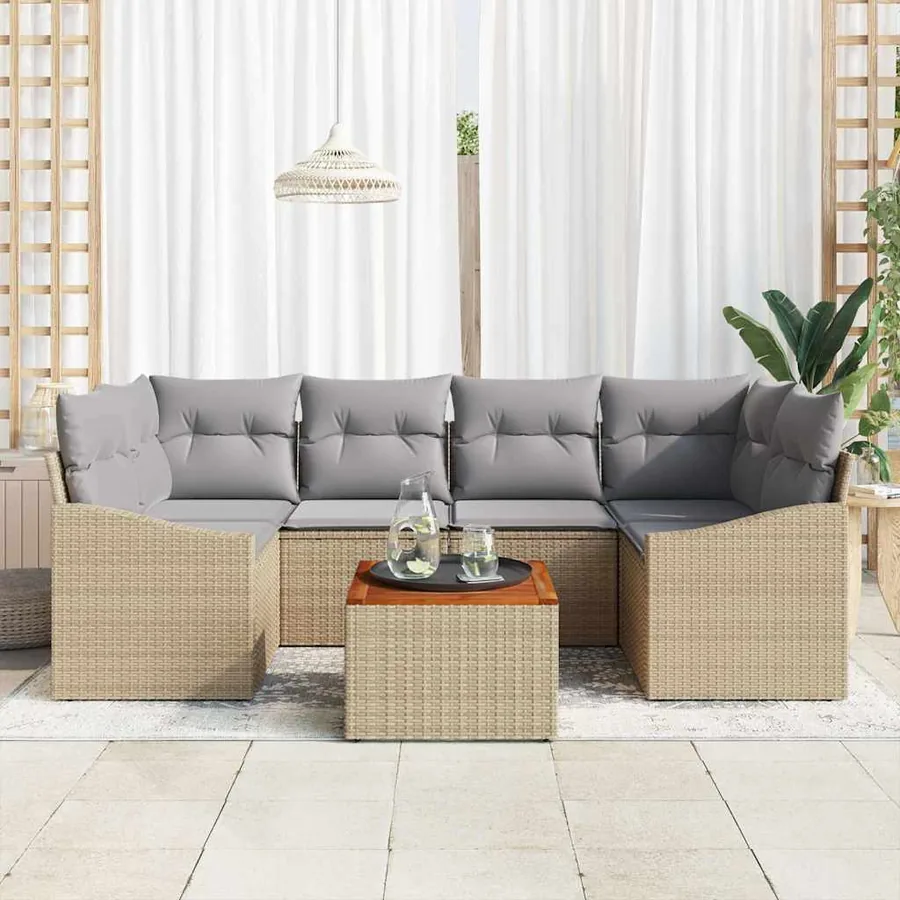 Ensemble de canapé de jardin 7 pcs Beige et Gris clair - 3