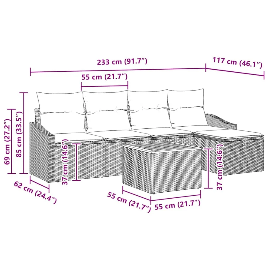Ensemble de canapé de jardin avec coussin 6 pcs Noir polyrotin - 10