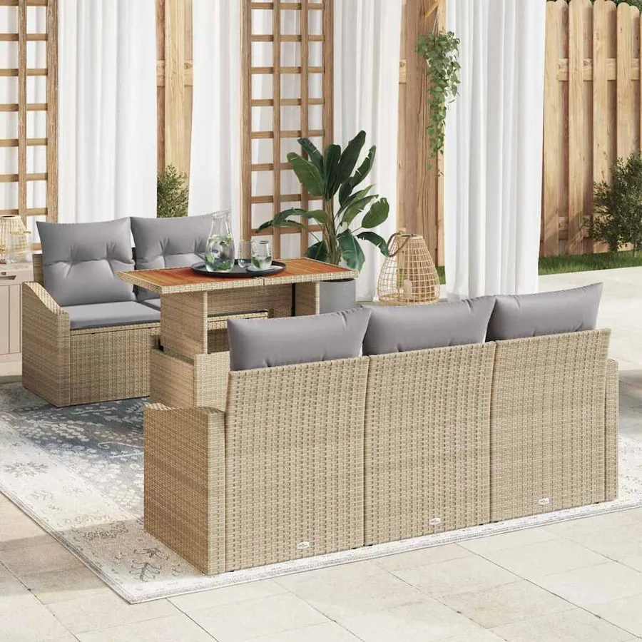 Ensemble de canapé de jardin 6 pcs Beige Poly rotin