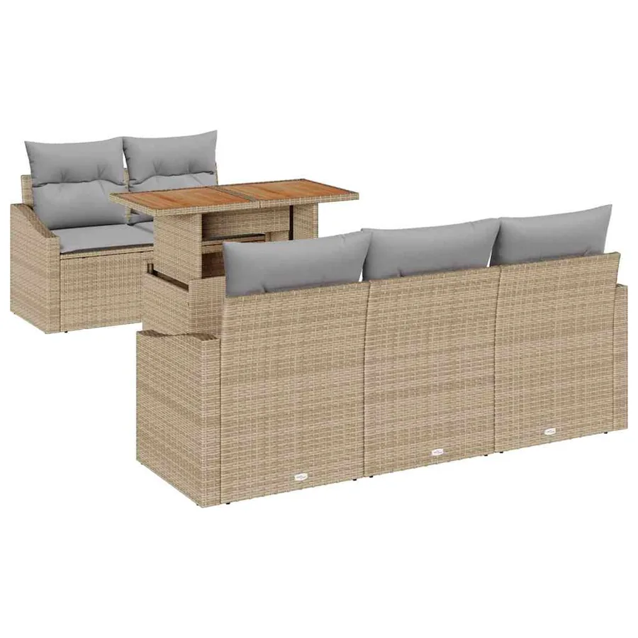 Ensemble de canapé de jardin 6 pcs Beige Poly rotin - 2