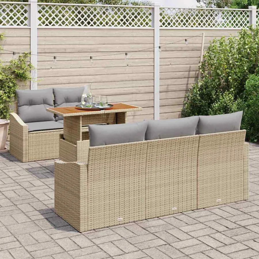 Ensemble de canapé de jardin 6 pcs Beige Poly rotin - 3