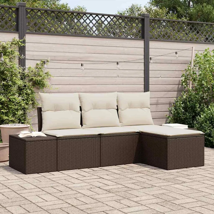 Ensemble de canapé de jardin 4 pcs Marron polyrotin