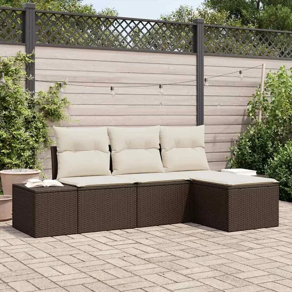 Ensemble de canapé de jardin 4 pcs Marron polyrotin