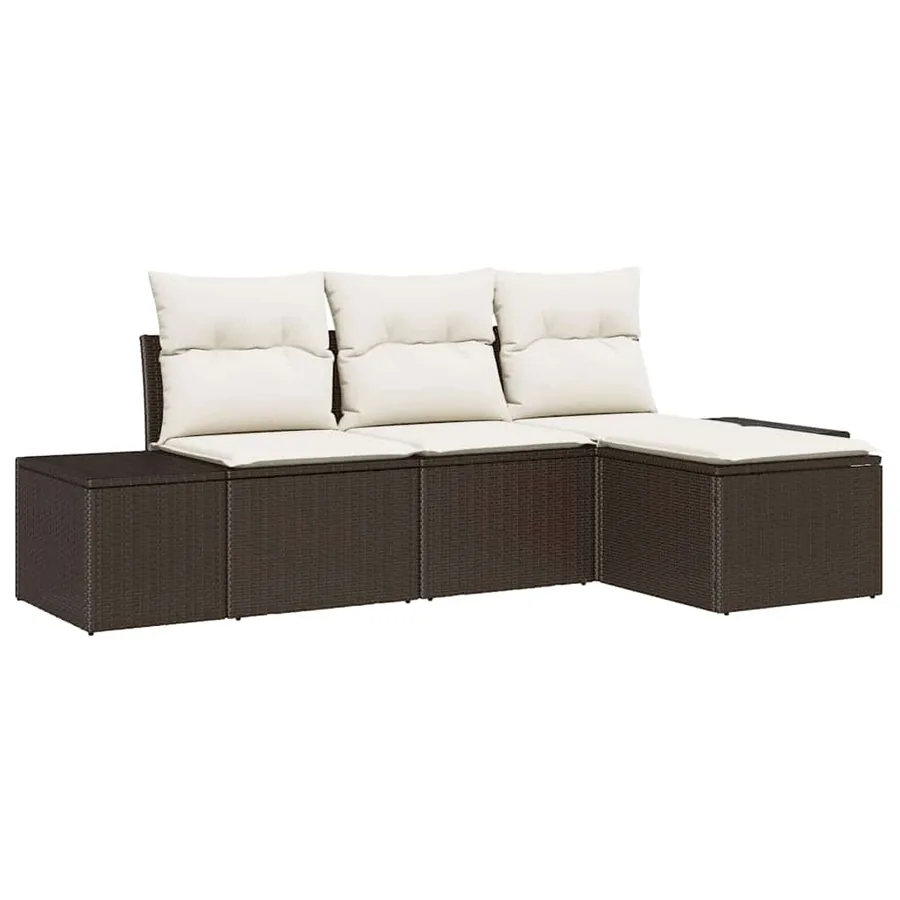 Ensemble de canapé de jardin 4 pcs Marron polyrotin - 2