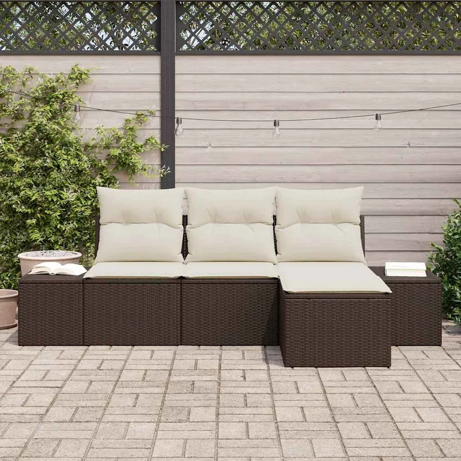 Ensemble de canapé de jardin 4 pcs Marron polyrotin - 3