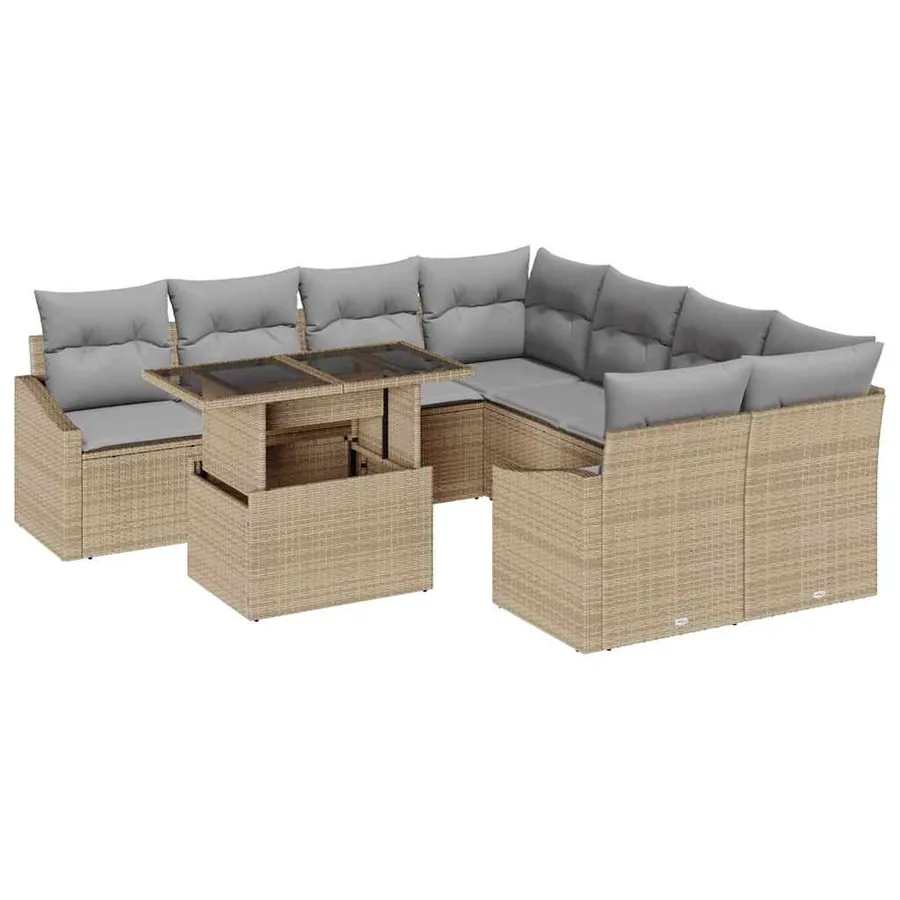 Ensemble de canapé de jardin 9 pcs Beige Poly rotin - 2
