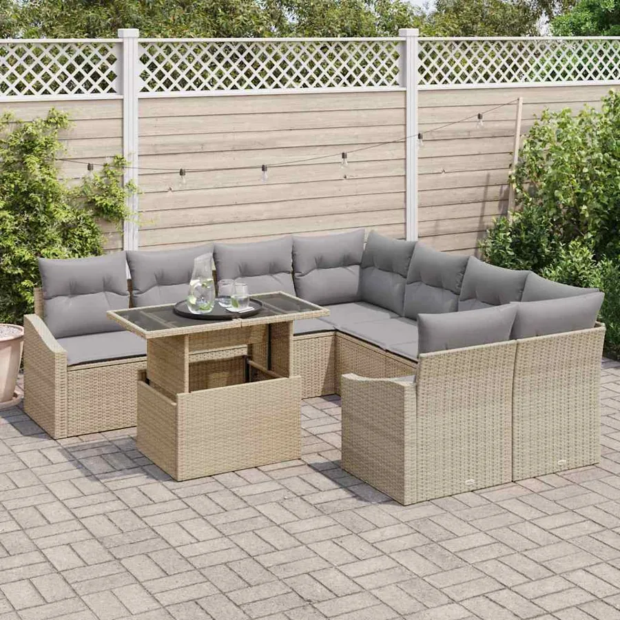 Ensemble de canapé de jardin 9 pcs Beige Poly rotin - 3