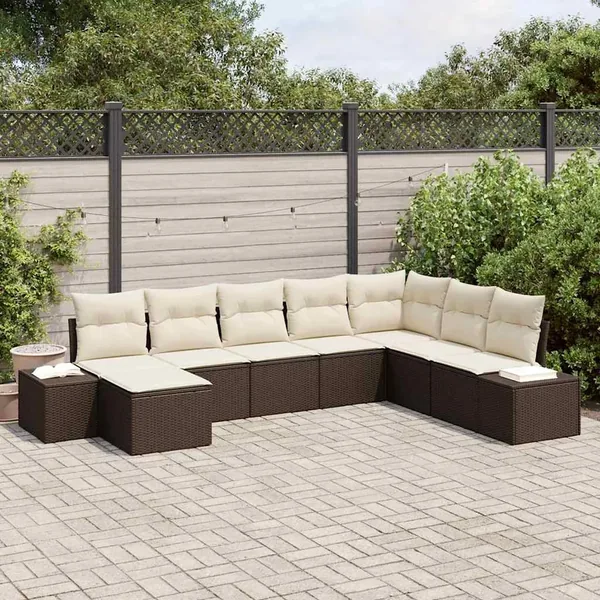 Ensemble de canapé de jardin avec coussin 8 pcs polyrotin