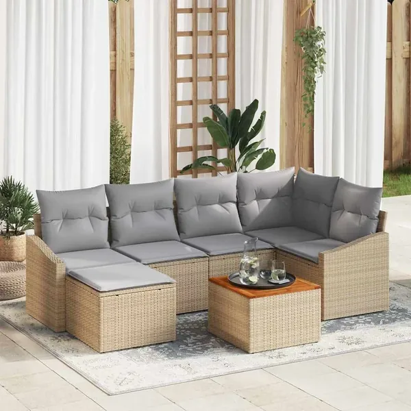 Ensemble de canapé de jardin 7 pcs Beige et Gris clair