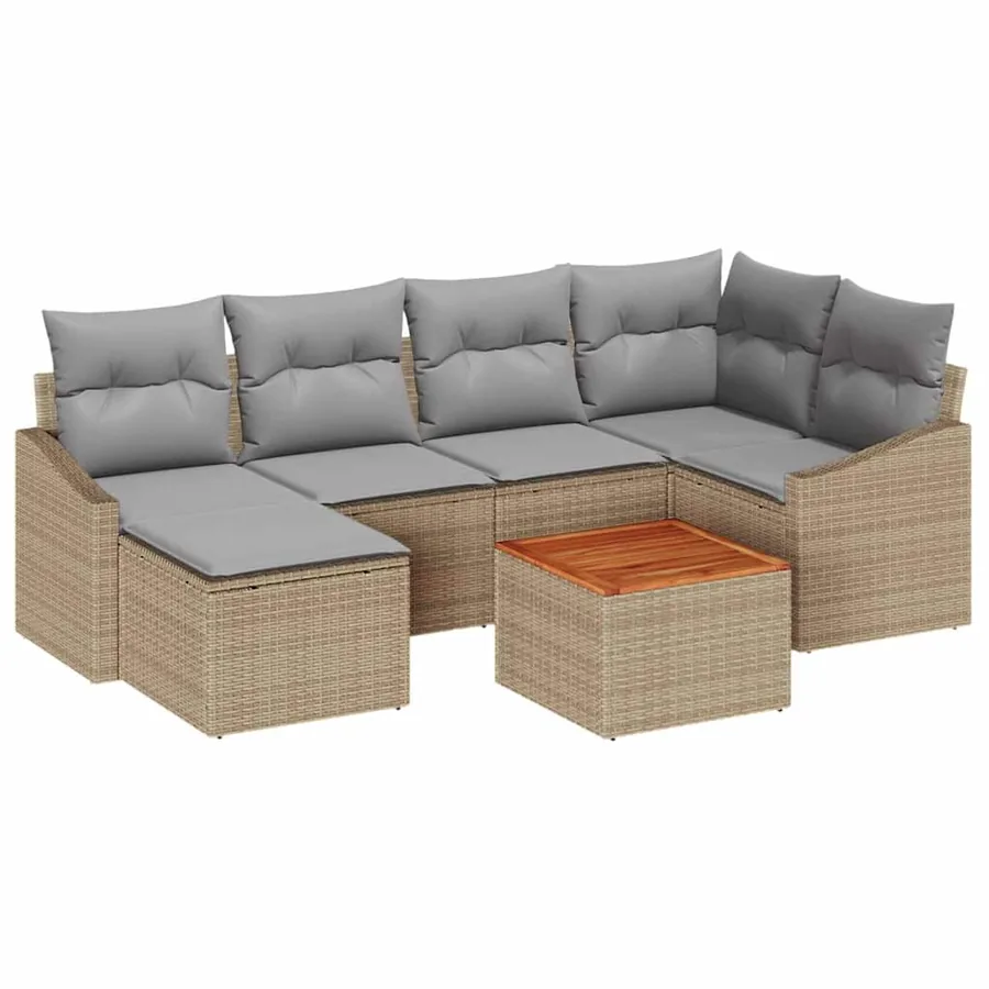 Ensemble de canapé de jardin 7 pcs Beige et Gris clair - 2