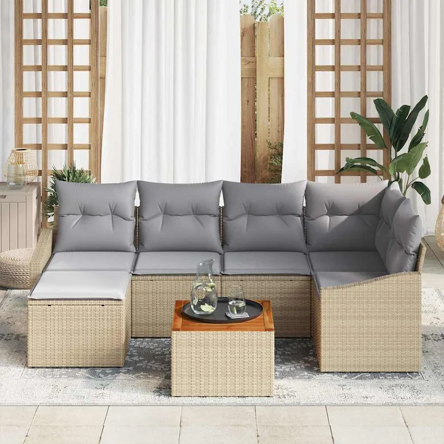 Ensemble de canapé de jardin 7 pcs Beige et Gris clair - 3