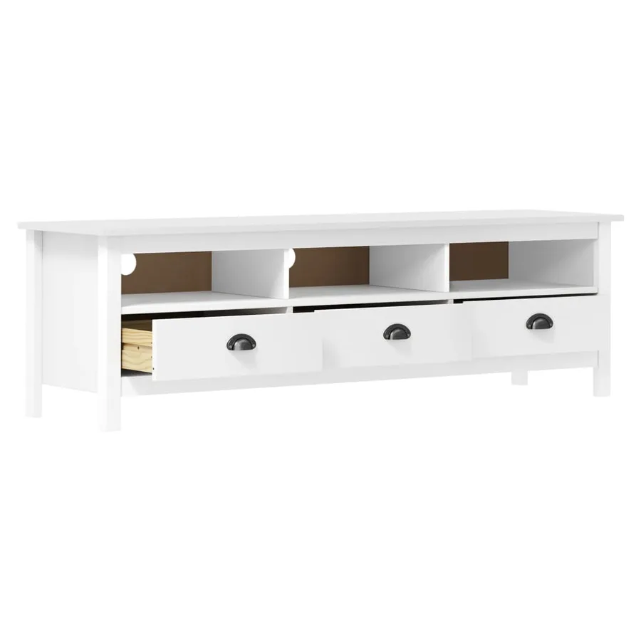 Meuble TV Hill Range Blanc 158x40x47 cm Bois de pin solide - 3