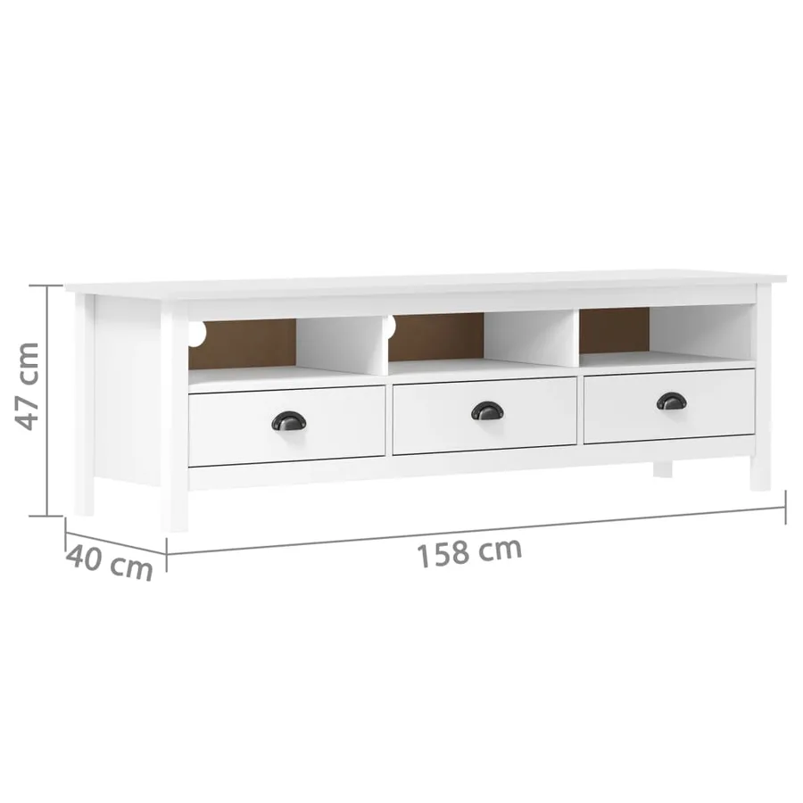 Meuble TV Hill Range Blanc 158x40x47 cm Bois de pin solide - 4