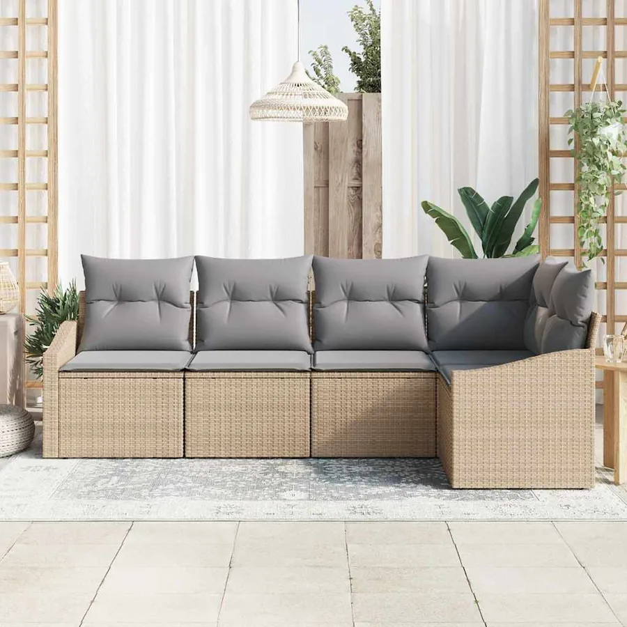 Ensemble de canapé de jardin 5 pcs Beige et Gris clair - 3