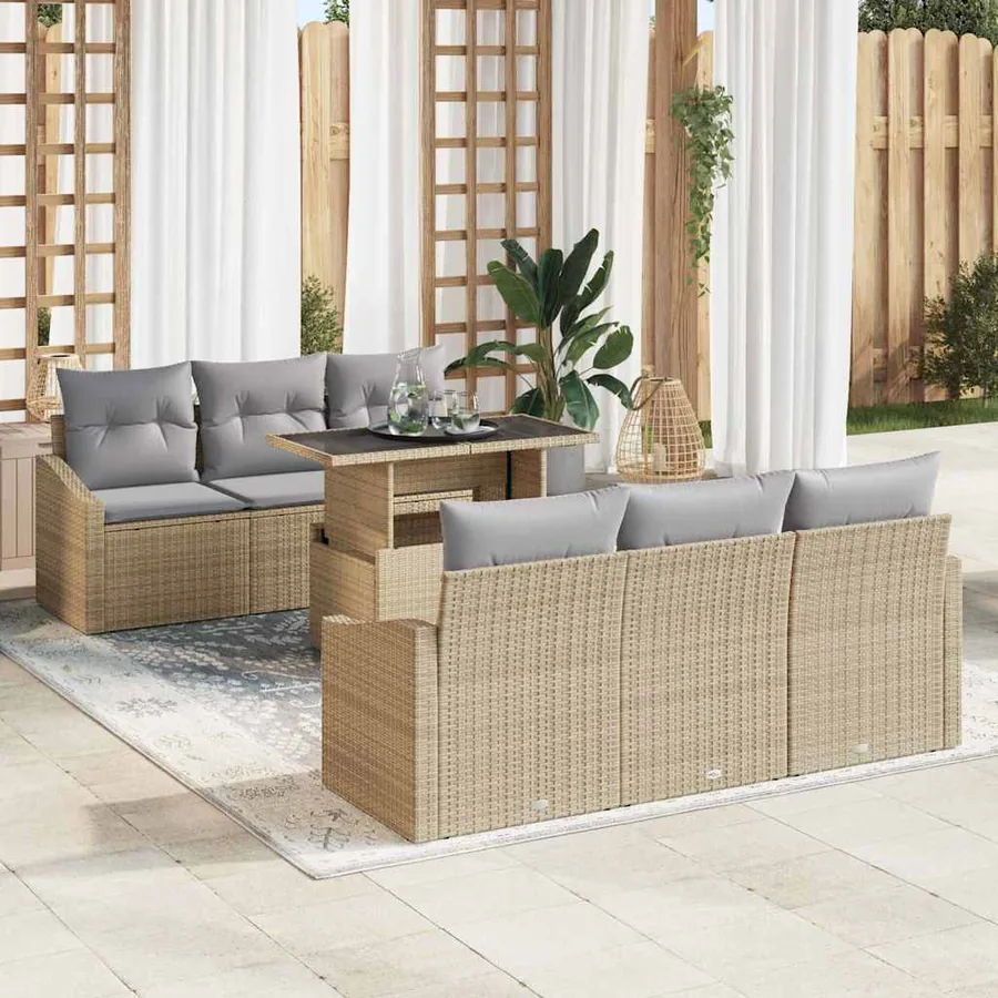 Ensemble de canapé de jardin 7 pcs Beige Poly rotin