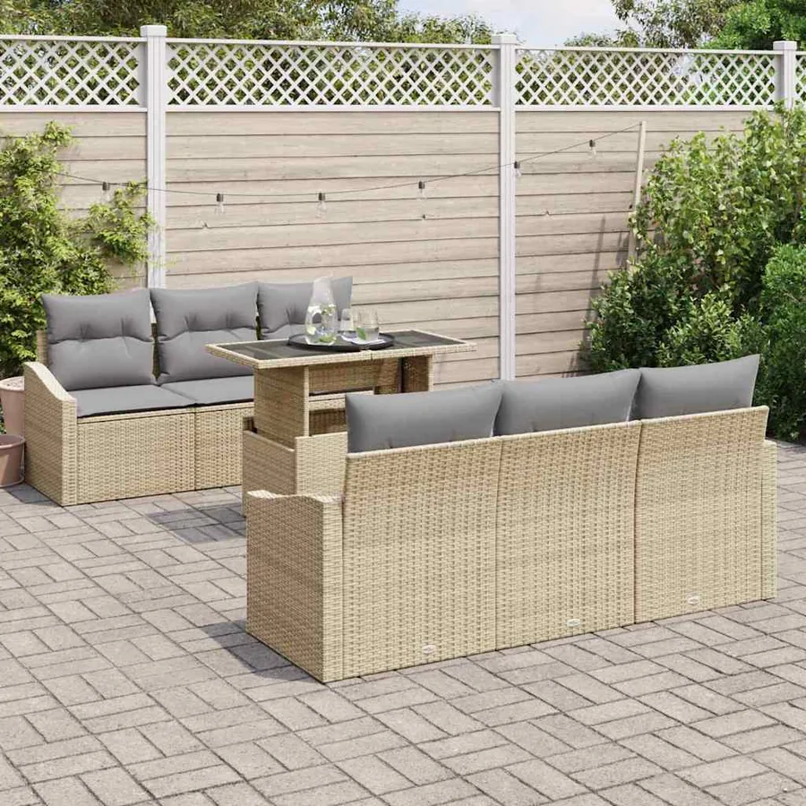 Ensemble de canapé de jardin 7 pcs Beige Poly rotin - 3