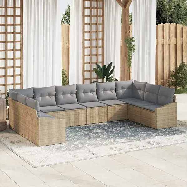 Ensemble de canapé de jardin 10 pcs Beige et Gris clair