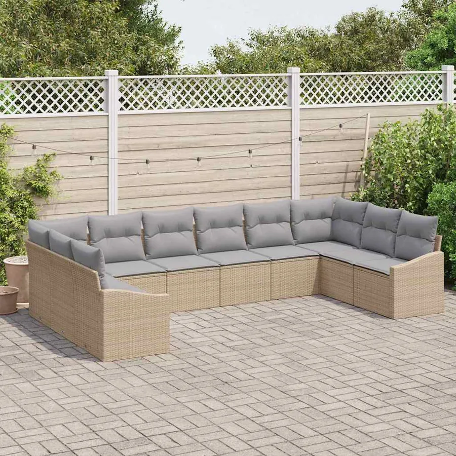 Ensemble de canapé de jardin 10 pcs Beige et Gris clair - 3