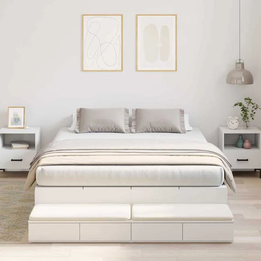 Cadre de lit avec rangement Blanc 160 cm Bois d'ingénierie
