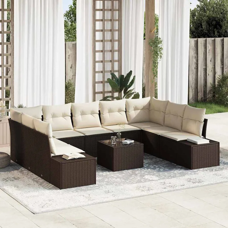 Ensemble de canapé de jardin 10 pcs Marron polyrotin