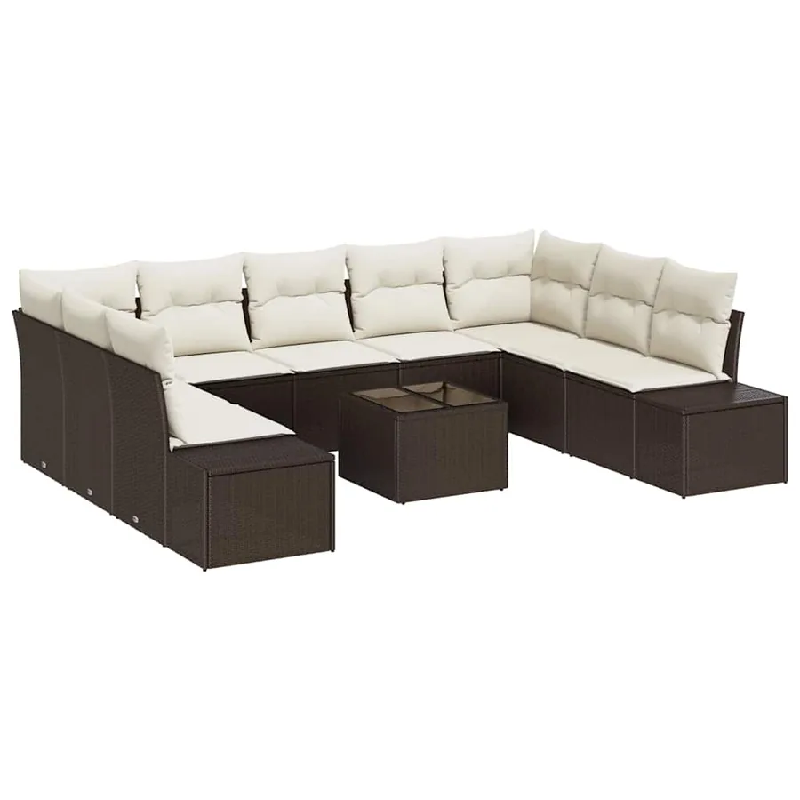 Ensemble de canapé de jardin 10 pcs Marron polyrotin - 2