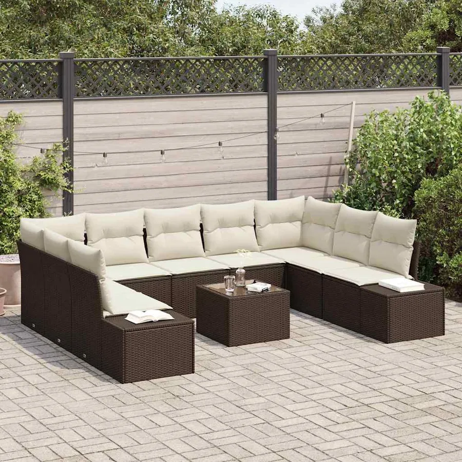 Ensemble de canapé de jardin 10 pcs Marron polyrotin - 3