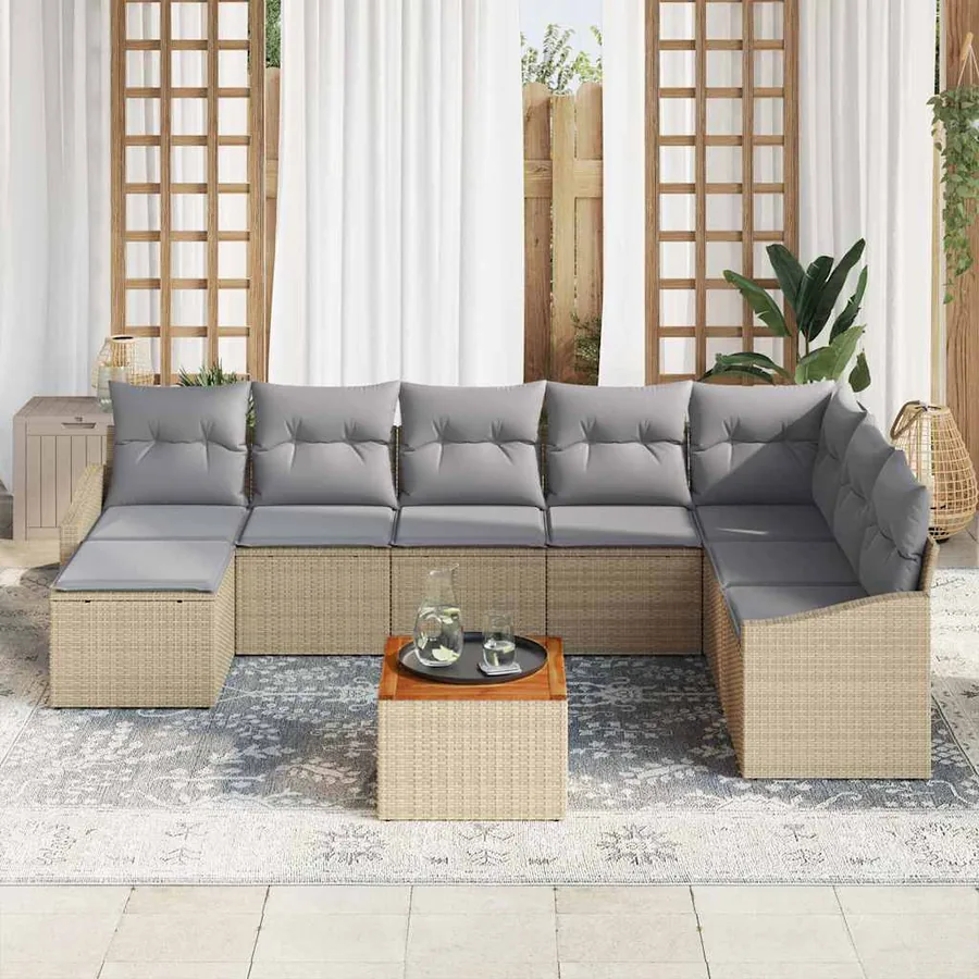 Ensemble de canapé de jardin 9 pcs Beige et Gris clair - 3
