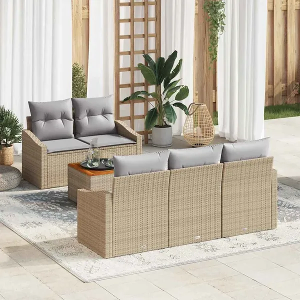 Ensemble de canapé de jardin 6 pcs Beige et Gris clair