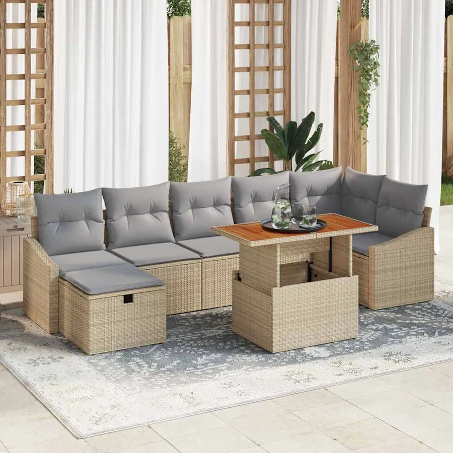 Ensemble de canapé de jardin 8 pcs Beige polyrotin