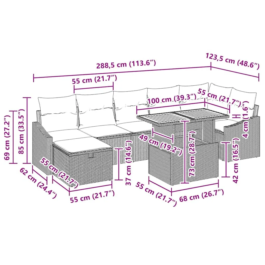 Ensemble de canapé de jardin 8 pcs Beige polyrotin - 17