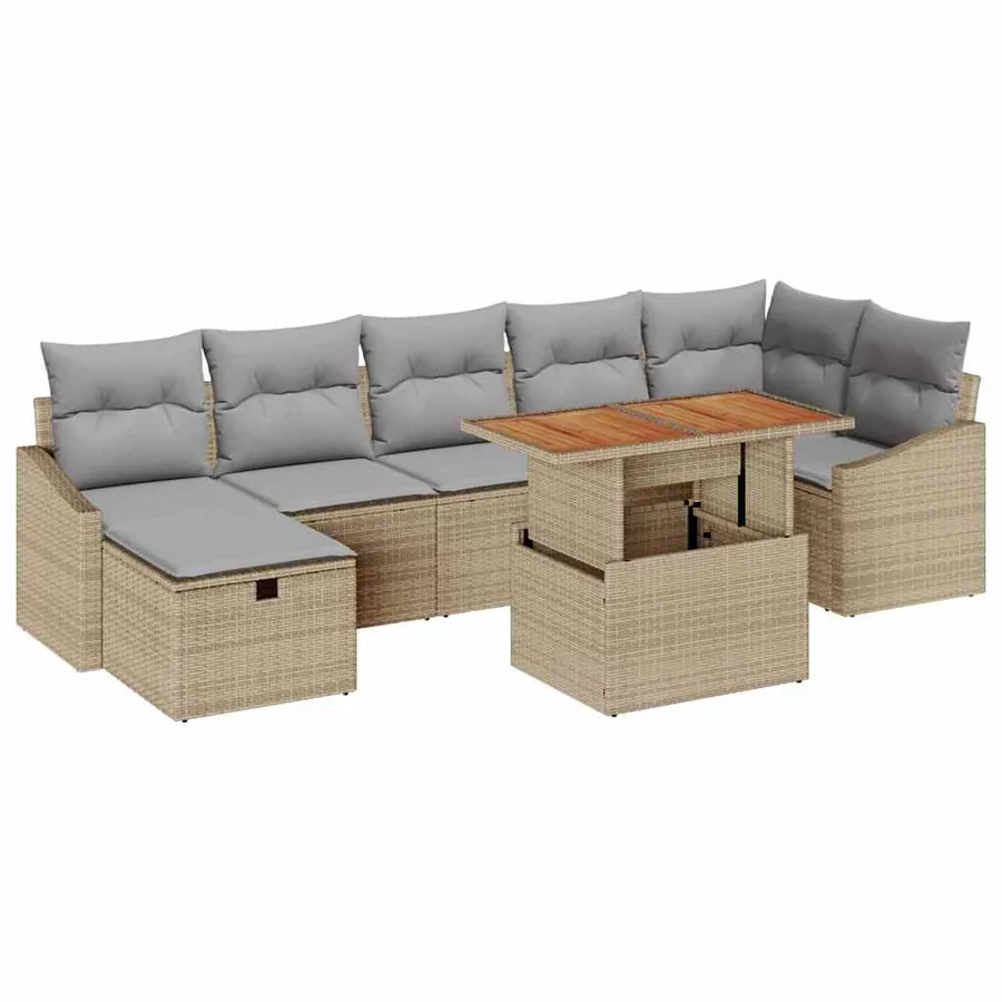 Ensemble de canapé de jardin 8 pcs Beige polyrotin - 2