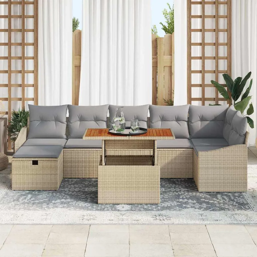 Ensemble de canapé de jardin 8 pcs Beige polyrotin - 3