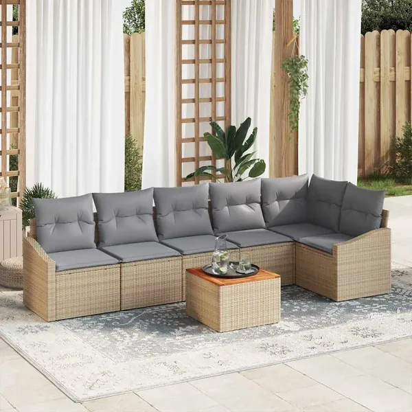 Ensemble de canapé de jardin 7 pcs Beige et Gris clair
