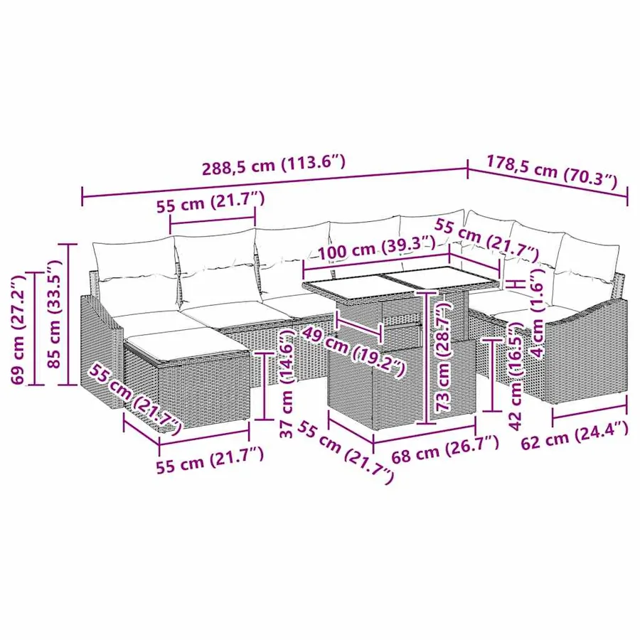 Ensemble de canapé de jardin 9 pcs Beige et Gris clair - 17