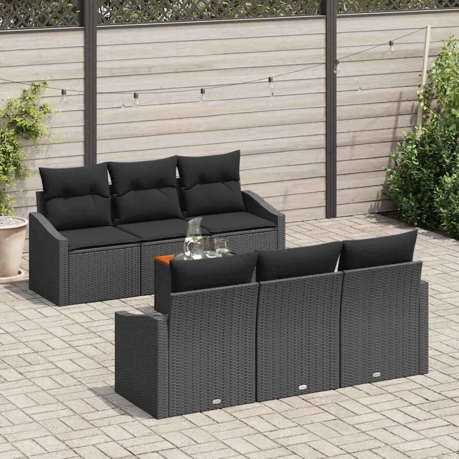 Ensemble de canapé de jardin avec coussin 7 pcs Noir polyrotin