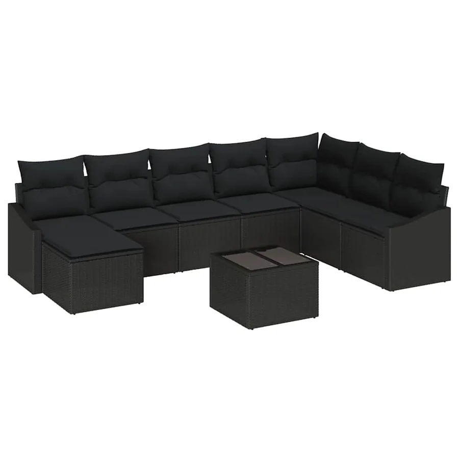 Ensemble de Canapés avec coussin 9 pcs Noir polyrotin - 2