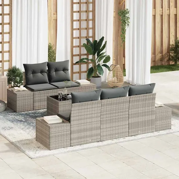 Ensemble de canapé de jardin 6 pcs Gris clair polyrotin