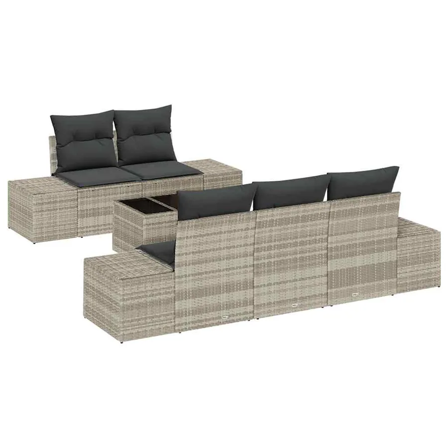 Ensemble de canapé de jardin 6 pcs Gris clair polyrotin - 2