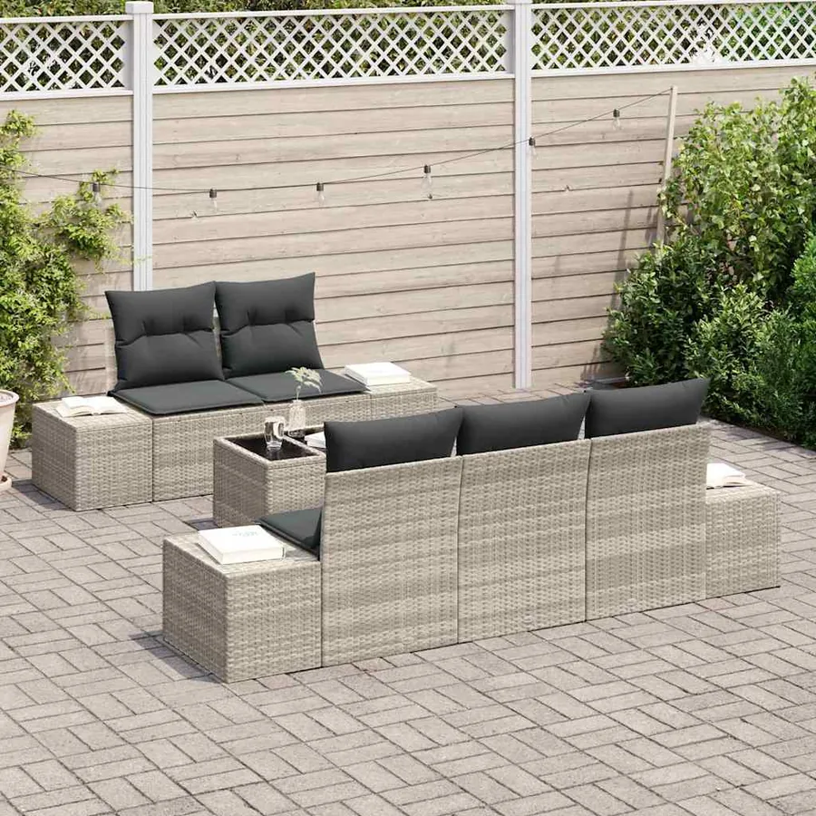 Ensemble de canapé de jardin 6 pcs Gris clair polyrotin - 3