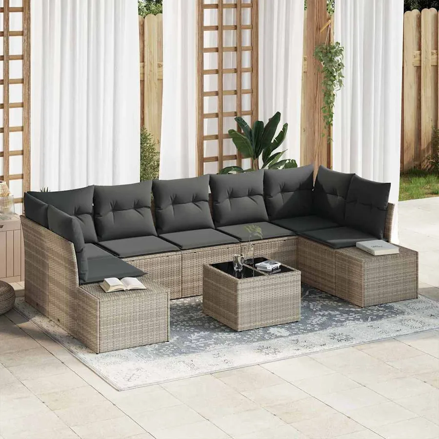 Ensemble de canapé de jardin 8 pcs Gris clair polyrotin