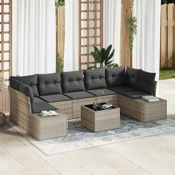 Ensemble de canapé de jardin 8 pcs Gris clair polyrotin