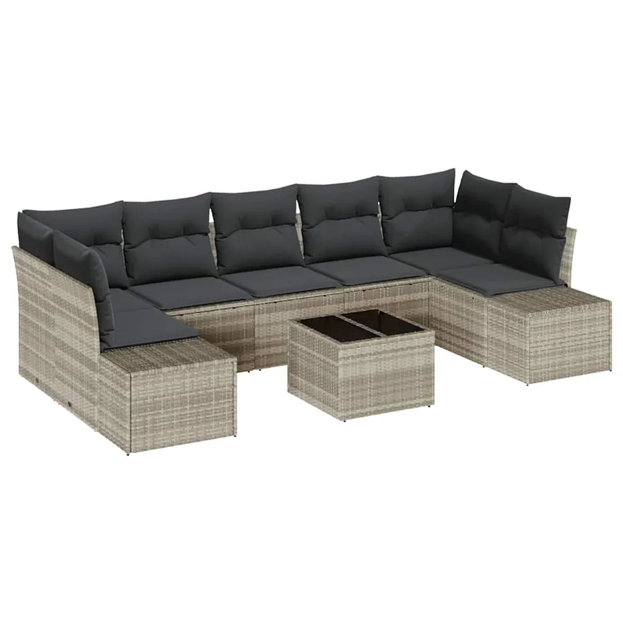 Ensemble de canapé de jardin 8 pcs Gris clair polyrotin - 2