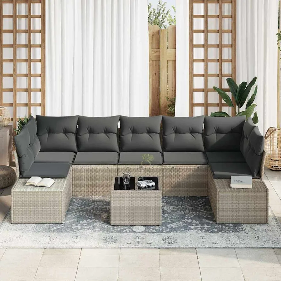 Ensemble de canapé de jardin 8 pcs Gris clair polyrotin - 3