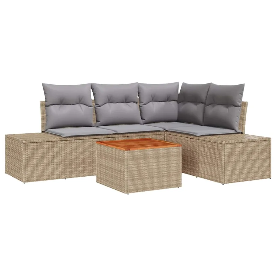Ensemble de canapé de jardin avec coussin 5 pcs Beige polyrotin - 2