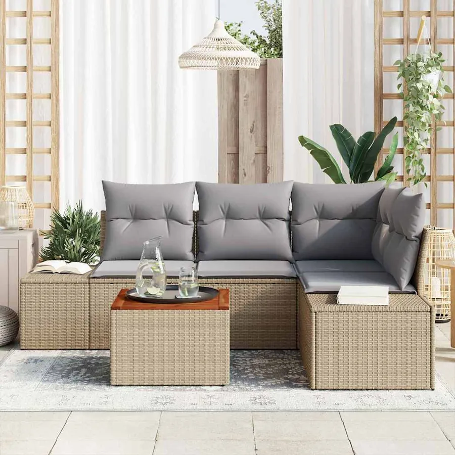Ensemble de canapé de jardin avec coussin 5 pcs Beige polyrotin - 3
