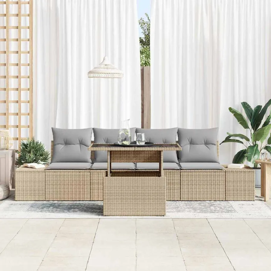 Ensemble de Canapés 5 pcs Beige et Gris clair polyrotin - 3