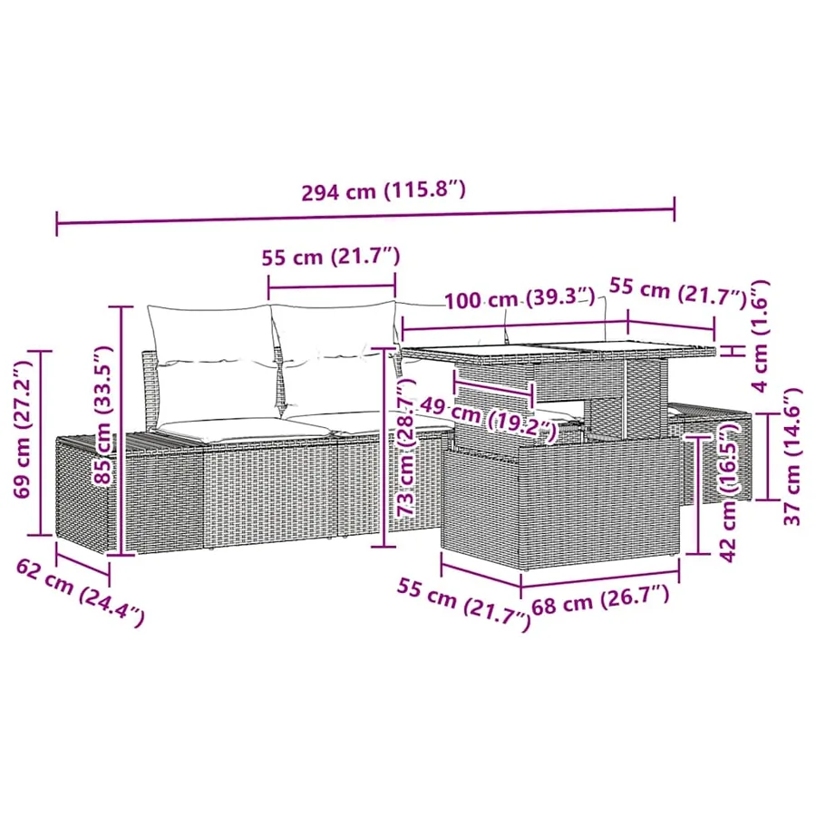 Ensemble de Canapés 5 pcs Beige et Gris clair polyrotin - 8